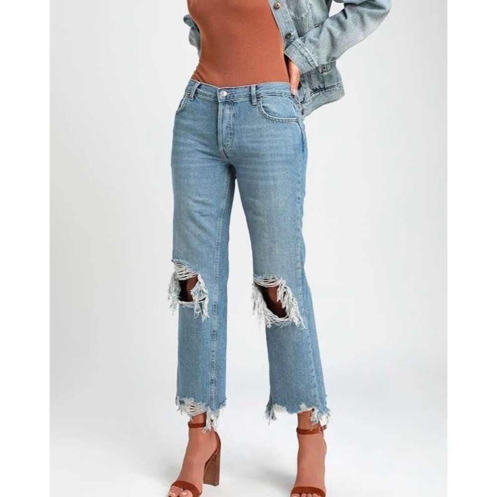 Free People We The Free Maggie Mid Rise Straight Leg Distressed Jeans Size 27